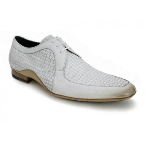 Mezlan "Greco" White Genuine Italian Calfskin Shoes With Natural Calf Trim